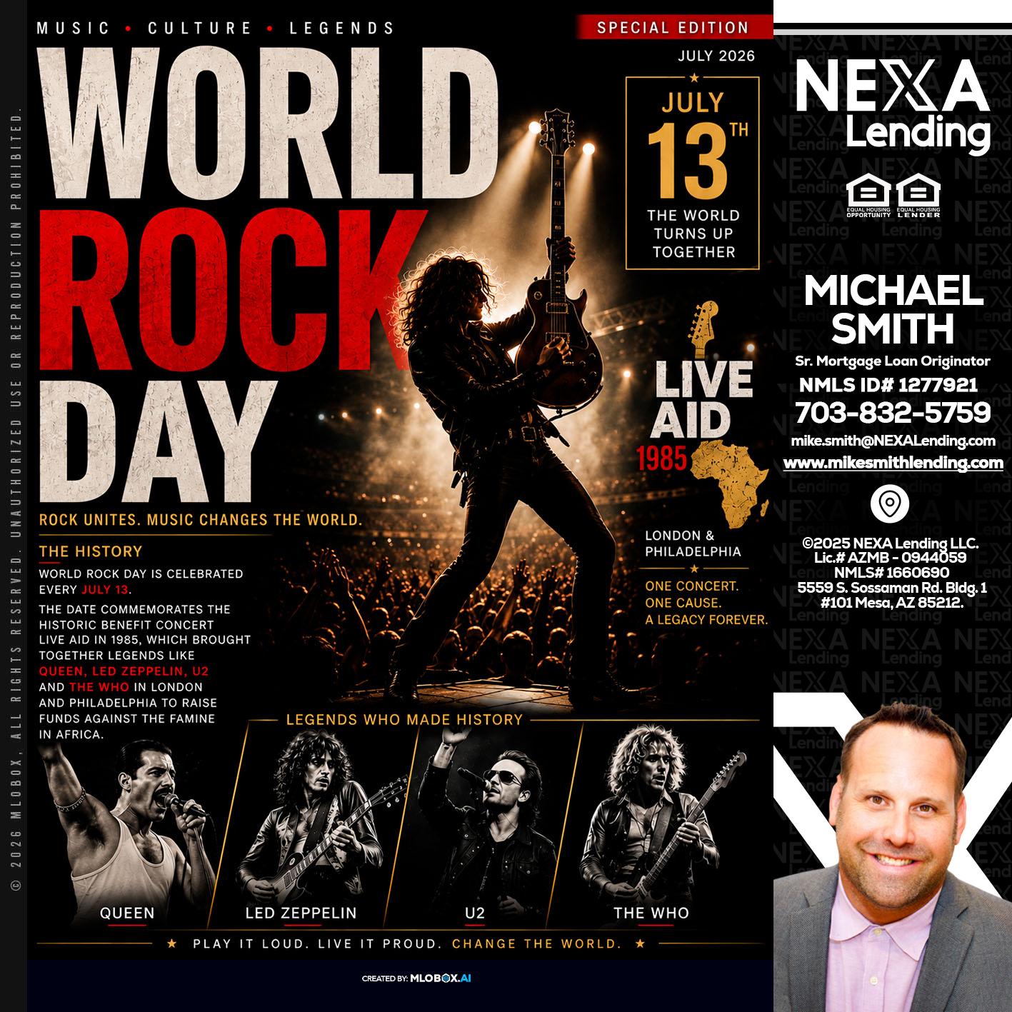 WORLD ROCK MUSIC DAY - Mike Smith -Senior Mortgage Loan Originator